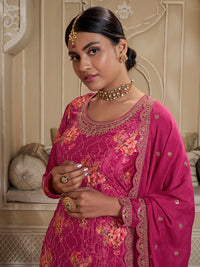 Rani Pink Digital Floral Printed Embroidered Sharara Suit Set Product vendor