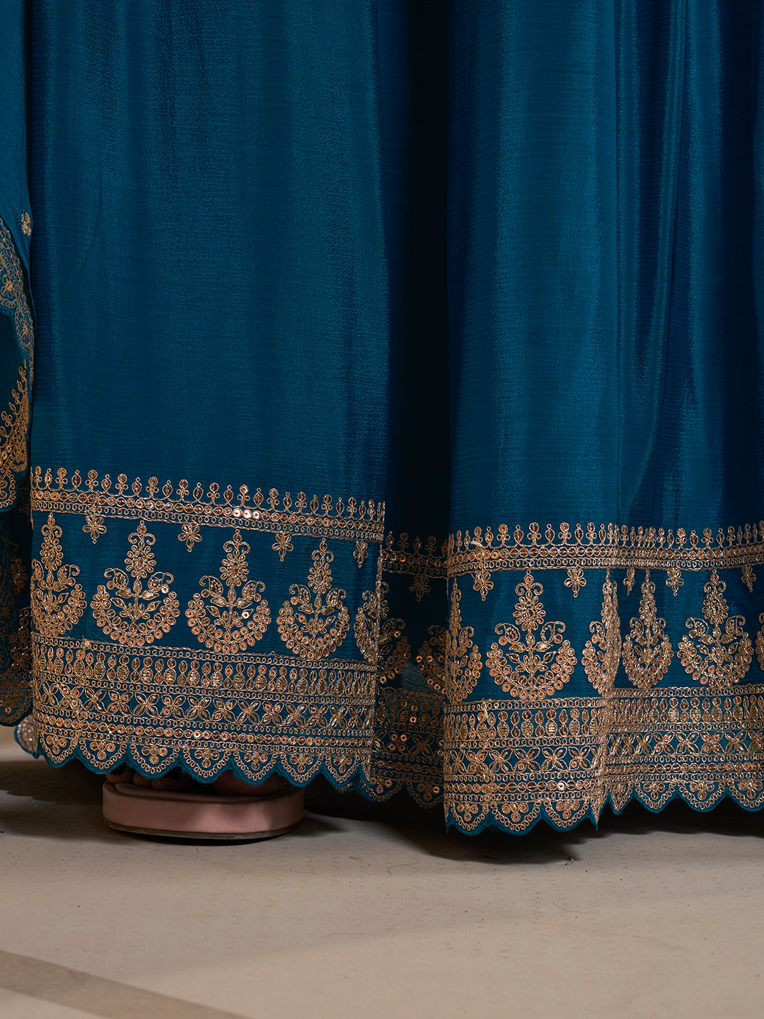 Sapphire Blue Digital Floral Printed Embroidered Sharara Suit Set Product vendor
