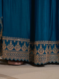 Sapphire Blue Digital Floral Printed Embroidered Sharara Suit Set Product vendor