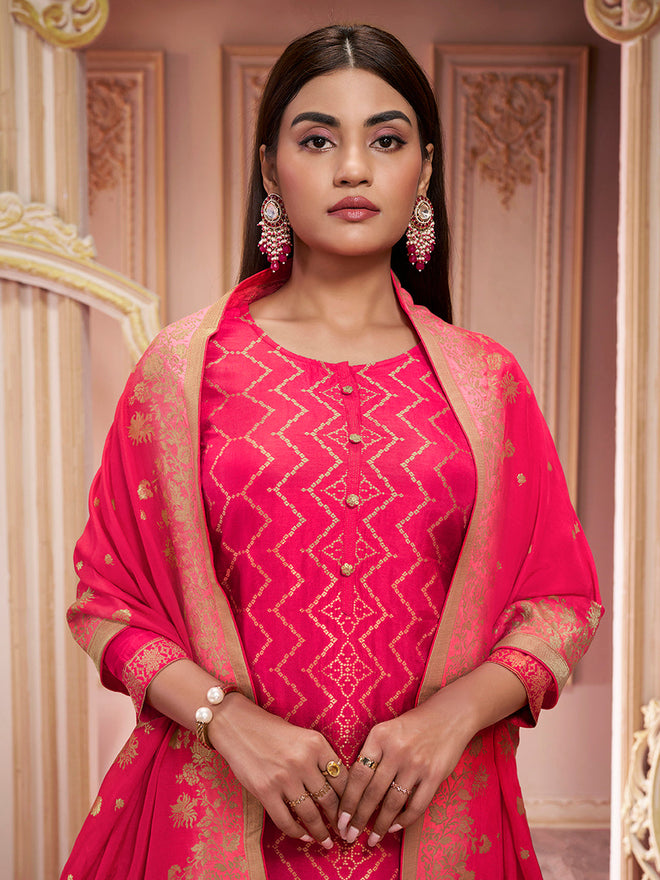Red Zari Jacquard Kurta Suit Set Product vendor