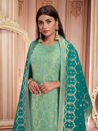 Sea Green Meena Keri Design Jacquard Kurta Suit Set Product vendor