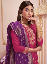 Vivid Burgundy Jacquard Kurta Suit Set Product vendor