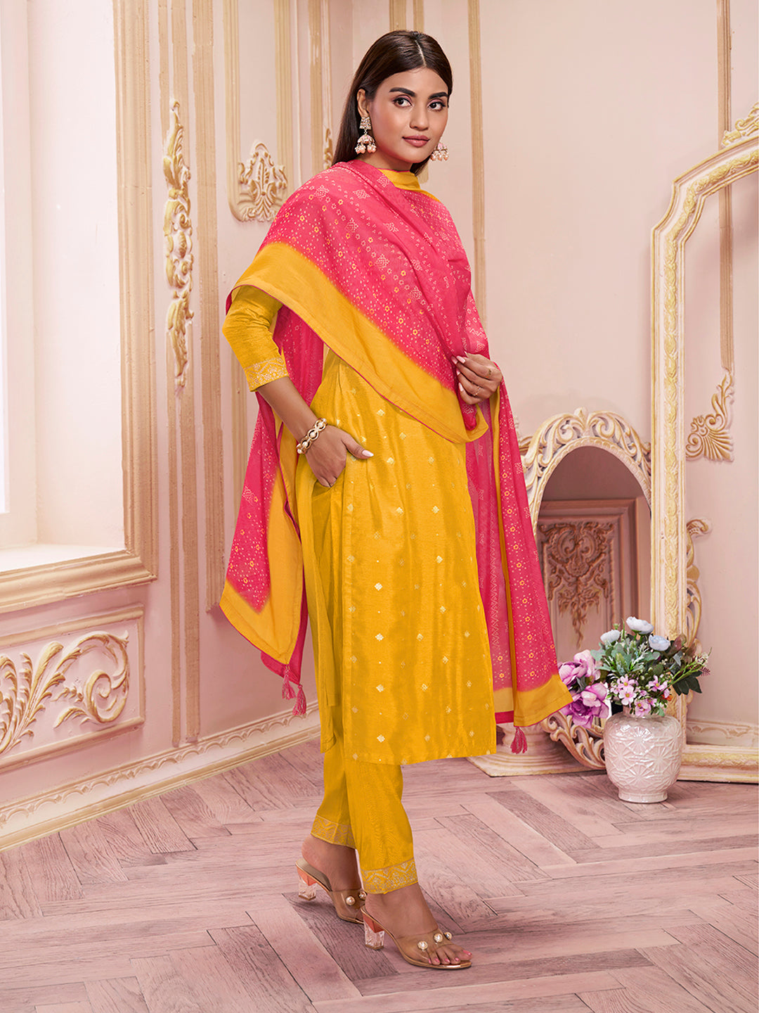 Yellow Jacquard Kurta Suit Set Product vendor