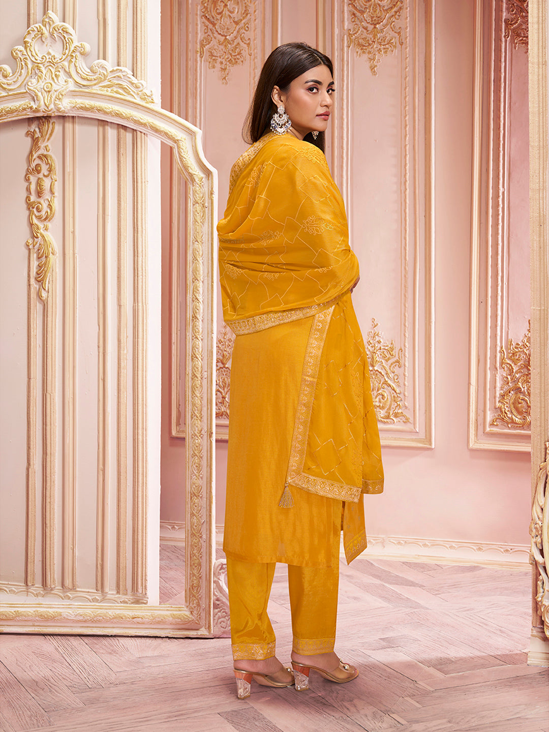 Mustard Jacquard Kurta Suit Set Product vendor