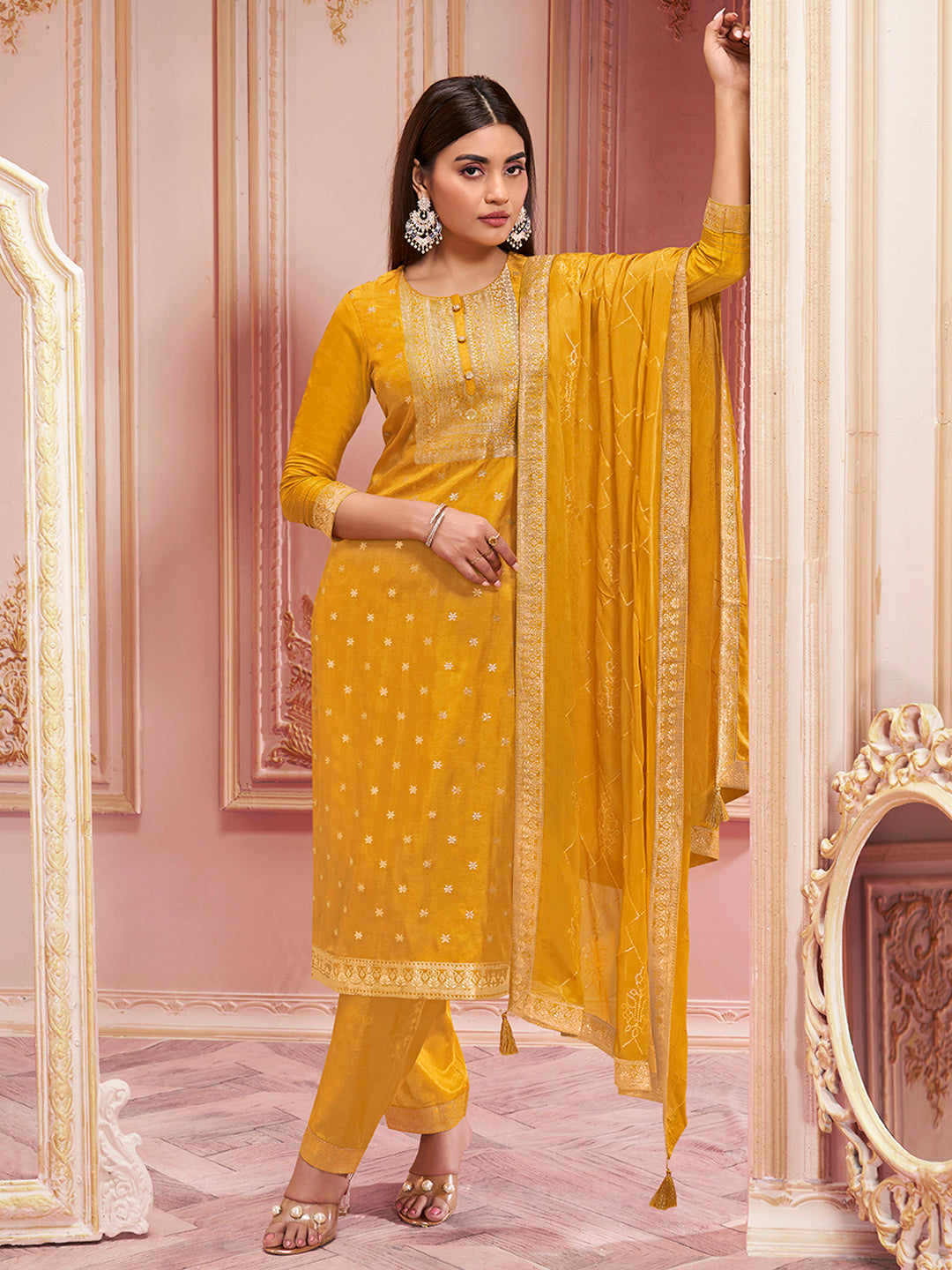 Mustard Jacquard Kurta Suit Set Product vendor