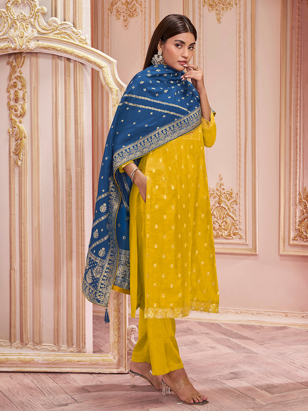 Yellow Jacquard Kurta Suit Set Product vendor