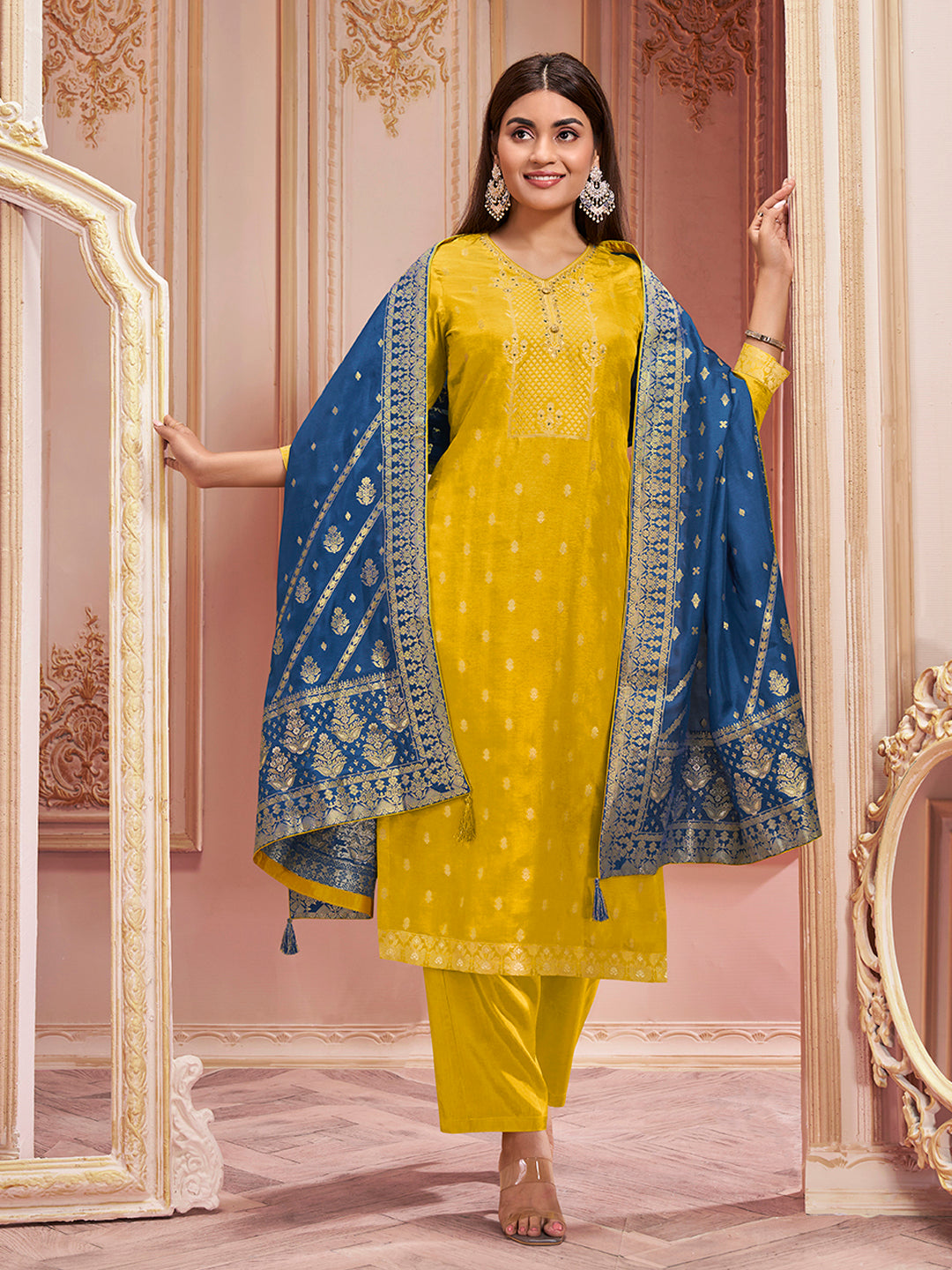 Yellow Jacquard Kurta Suit Set Product vendor
