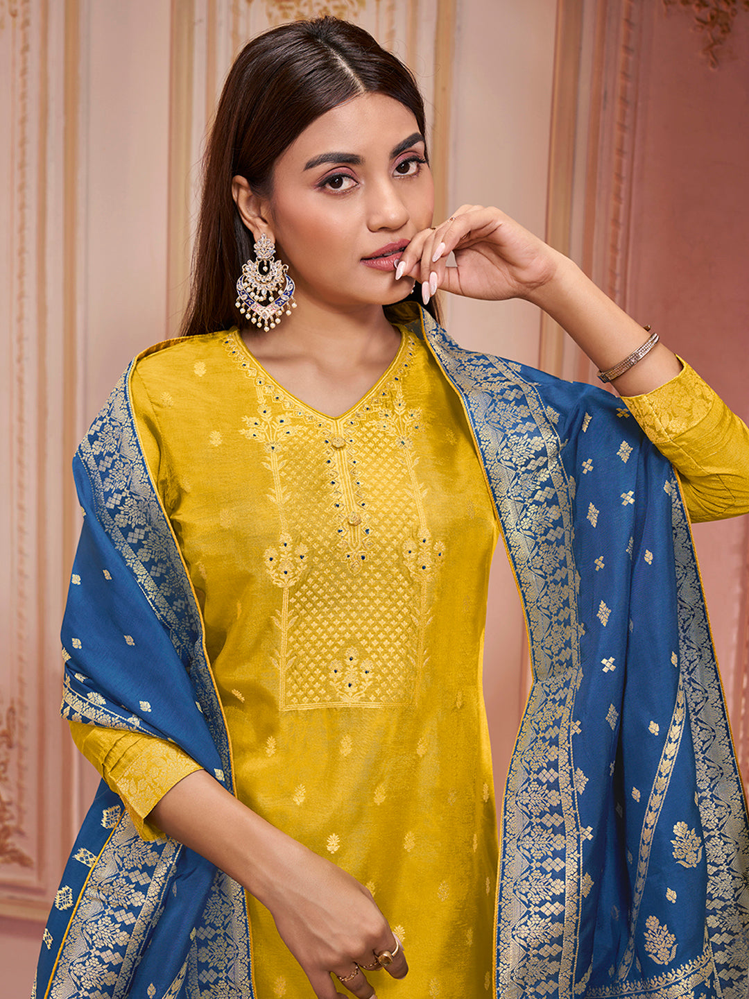 Yellow Jacquard Kurta Suit Set Product vendor