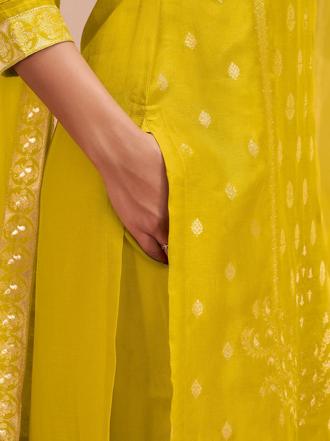 Yellow Panel Jacquard Kurta Suit Set Product vendor