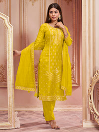 Yellow Panel Jacquard Kurta Suit Set Product vendor