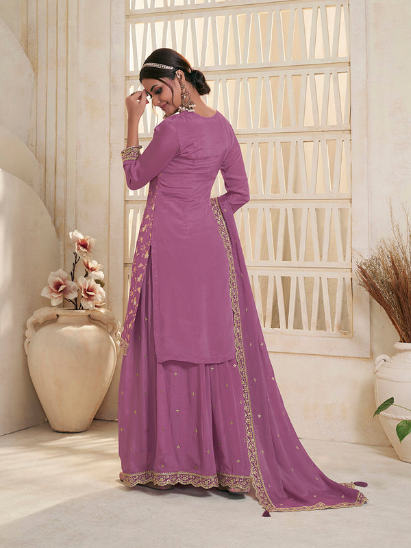 Purple Jacquard Embroidered Sharara Suit Set Product vendor