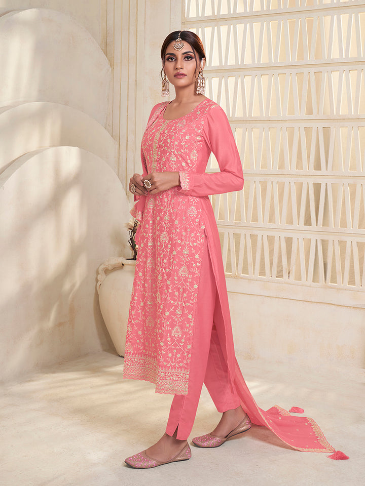 Leavender White Thread Embroidered KurtaPeach White Thread Embroidered Kurta Suit Set Suit Set Product vendor