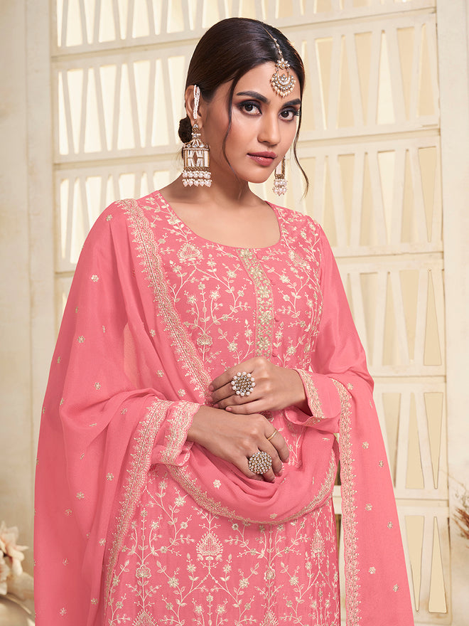 Leavender White Thread Embroidered KurtaPeach White Thread Embroidered Kurta Suit Set Suit Set Product vendor