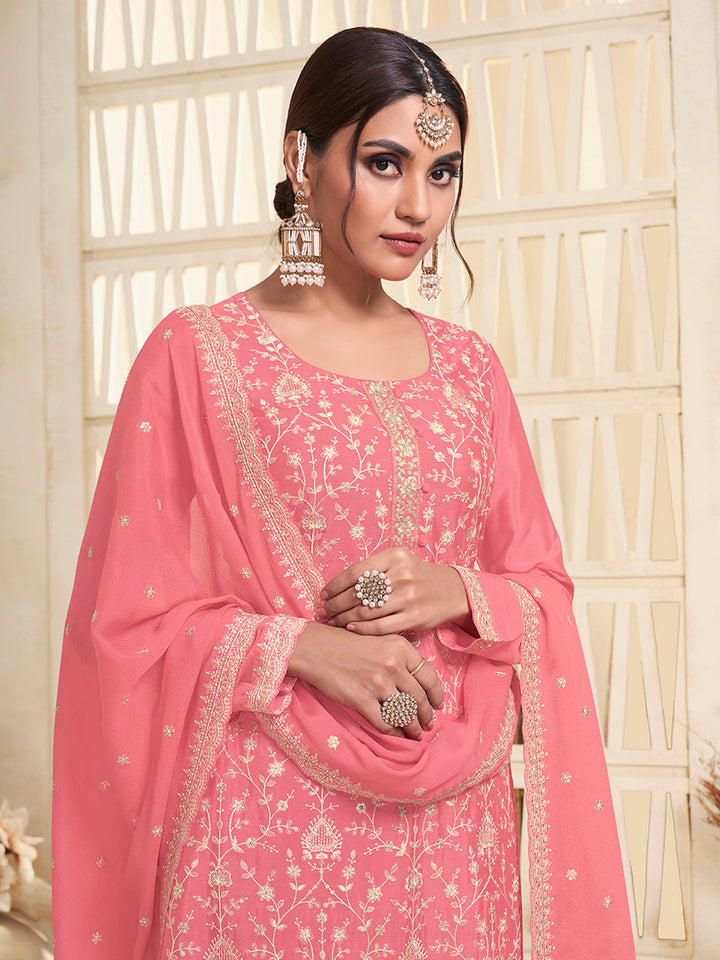Leavender White Thread Embroidered KurtaPeach White Thread Embroidered Kurta Suit Set Suit Set Product vendor