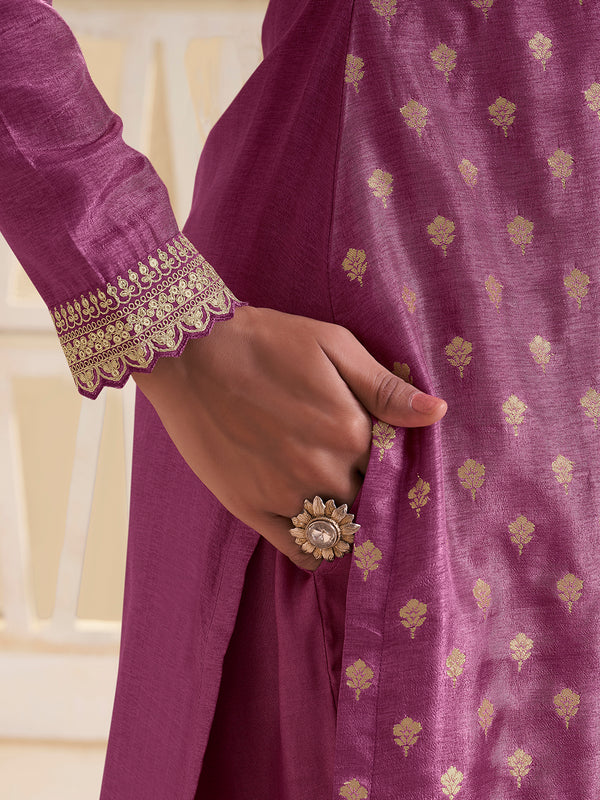 Wine Dola Jacquard with Heavy Sequins Embroidery Kurta Suit set