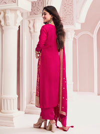 Hot Pink Chinon Fabric with Floral Jaal and Sequins Embroidery Kurta Suit Set