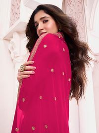 Hot Pink Chinon Fabric with Floral Jaal and Sequins Embroidery Kurta Suit Set
