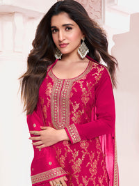 Hot Pink Chinon Fabric with Floral Jaal and Sequins Embroidery Kurta Suit Set