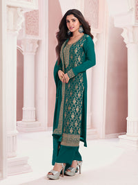 Green Chinon Fabric with Floral Jaal and Sequins Embroidery Kurta Suit Set