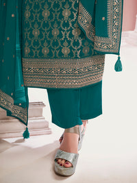 Green Chinon Fabric with Floral Jaal and Sequins Embroidery Kurta Suit Set