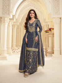 Blue Viscose Tissue with Pitta work Sharara Suit Set