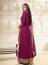 Wine Chinon Top with Sequins Embroidery and Sharara Suit Set