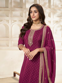 Wine Chinon Top with Sequins Embroidery and Sharara Suit Set