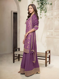 Purple Dola Silk Colour Contrast Sharara Suit Set