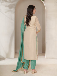 Off-white Tissue Sequins Embroidery Kurta With Green Dupatta