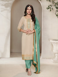 Off-white Tissue Sequins Embroidery Kurta With Green Dupatta
