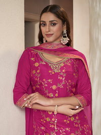 Pink Dola Silk Sharara Suit Set with Floral Meena Jacquard Work
