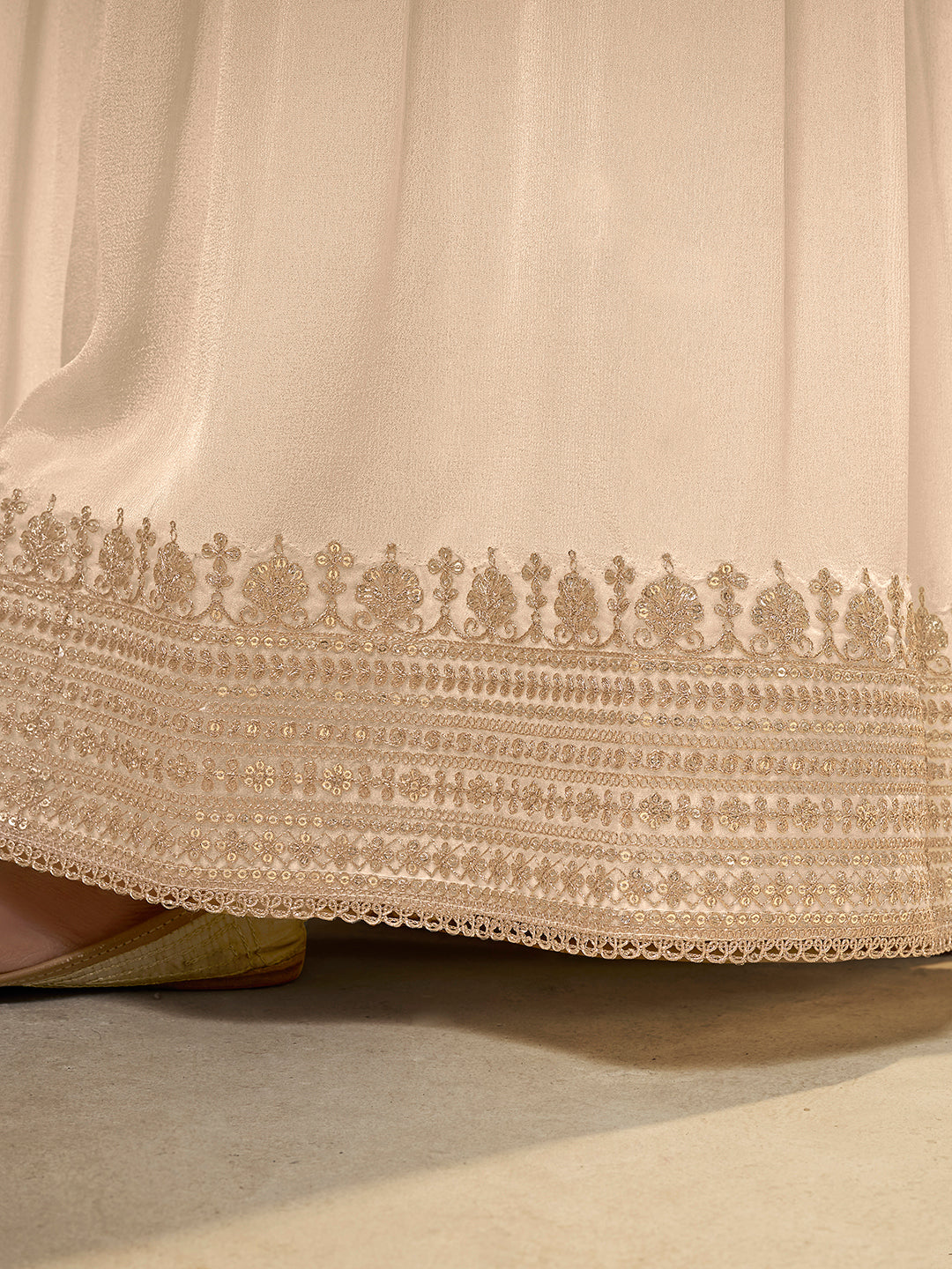 Off White Chinon Top with Sequins Embroidery and Sharara Suit Set