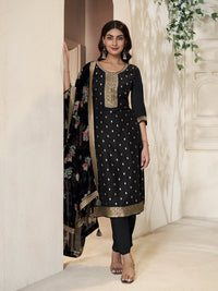 Black Dola Silk Kurta with Jacquard Weave Sequins Work Kurta Suit Set