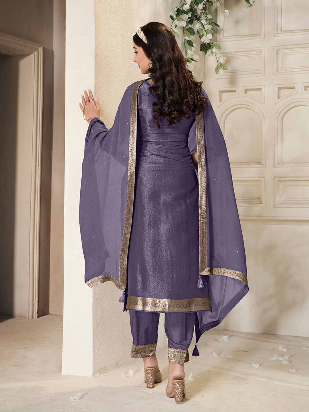 Violet Tissue Jacquard Weave Kurta Suit Set