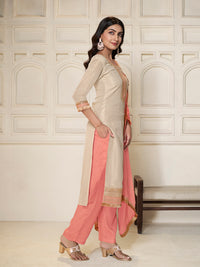 Off-white Tissue Sequins Embroidery Kurta With Saffron Dupatta