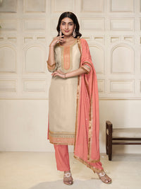 Off-white Tissue Sequins Embroidery Kurta With Saffron Dupatta