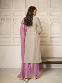 Off-white Tissue Sequins Embroidery Kurta With Pink Dupatta