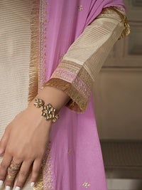 Off-white Tissue Sequins Embroidery Kurta With Pink Dupatta
