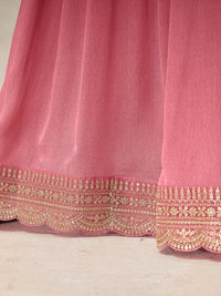 Light Pink Sharara Suit Set in Dola Silk Position Print