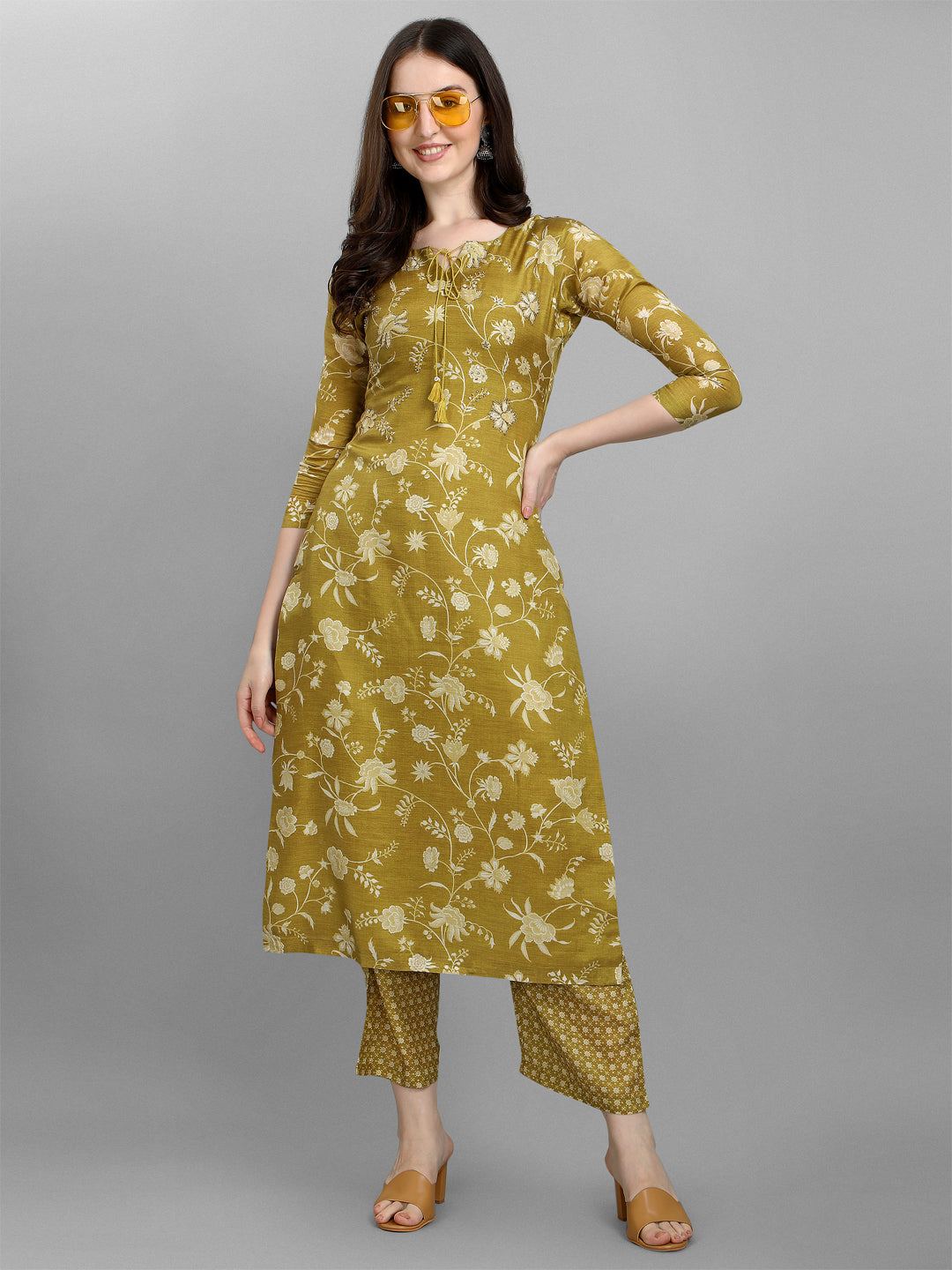 Olive Green Printed Kurta Suit Set Product vendor