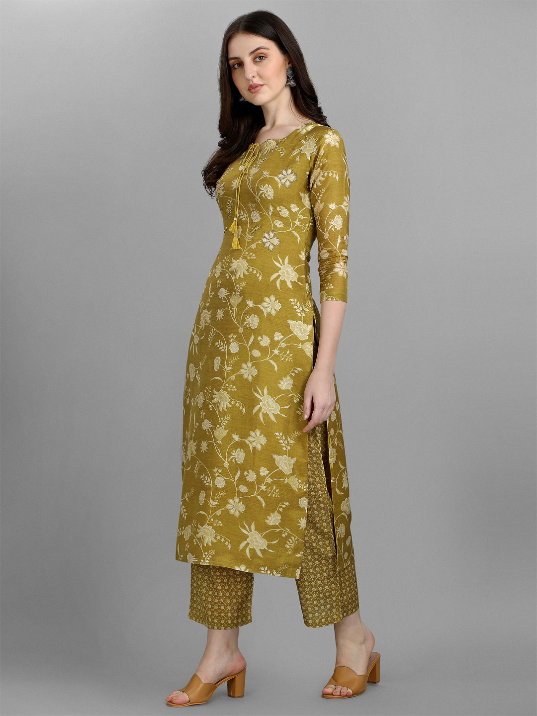 Olive Green Printed Kurta Suit Set Product vendor