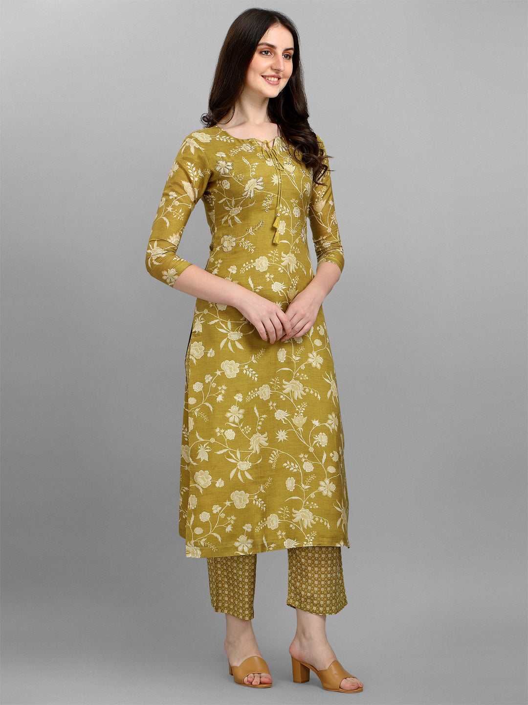 Olive Green Printed Kurta Suit Set Product vendor