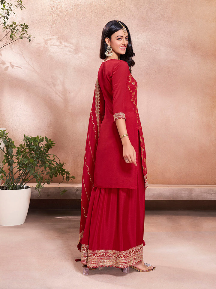 Red Jacquard Embroidery Sharara Suit Set