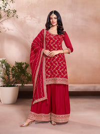 Red Jacquard Embroidery Sharara Suit Set