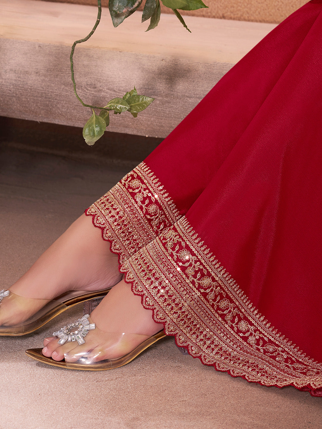 Red Jacquard Embroidery Sharara Suit Set
