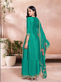 Teal Green Butti Floral Pattern Sequins Embroidered Sharara Suit Set