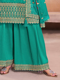 Teal Green Butti Floral Pattern Sequins Embroidered Sharara Suit Set