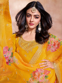 Yellow Butti Floral Pattern Sequins Embroidered Sharara Suit Set