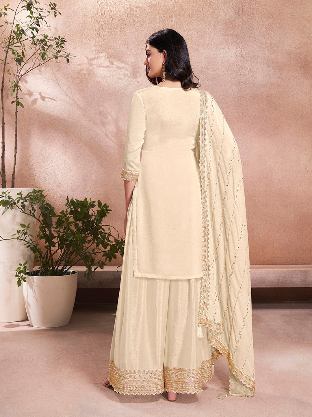 White Jacquard Embroidery Sharara Suit Set