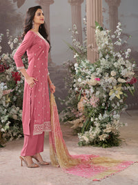 Pink Dola Silk Kurta With Embroidery Work And Buttas Paired Chiffon Digital Print Dupatta With Four Sided Scalloped Border